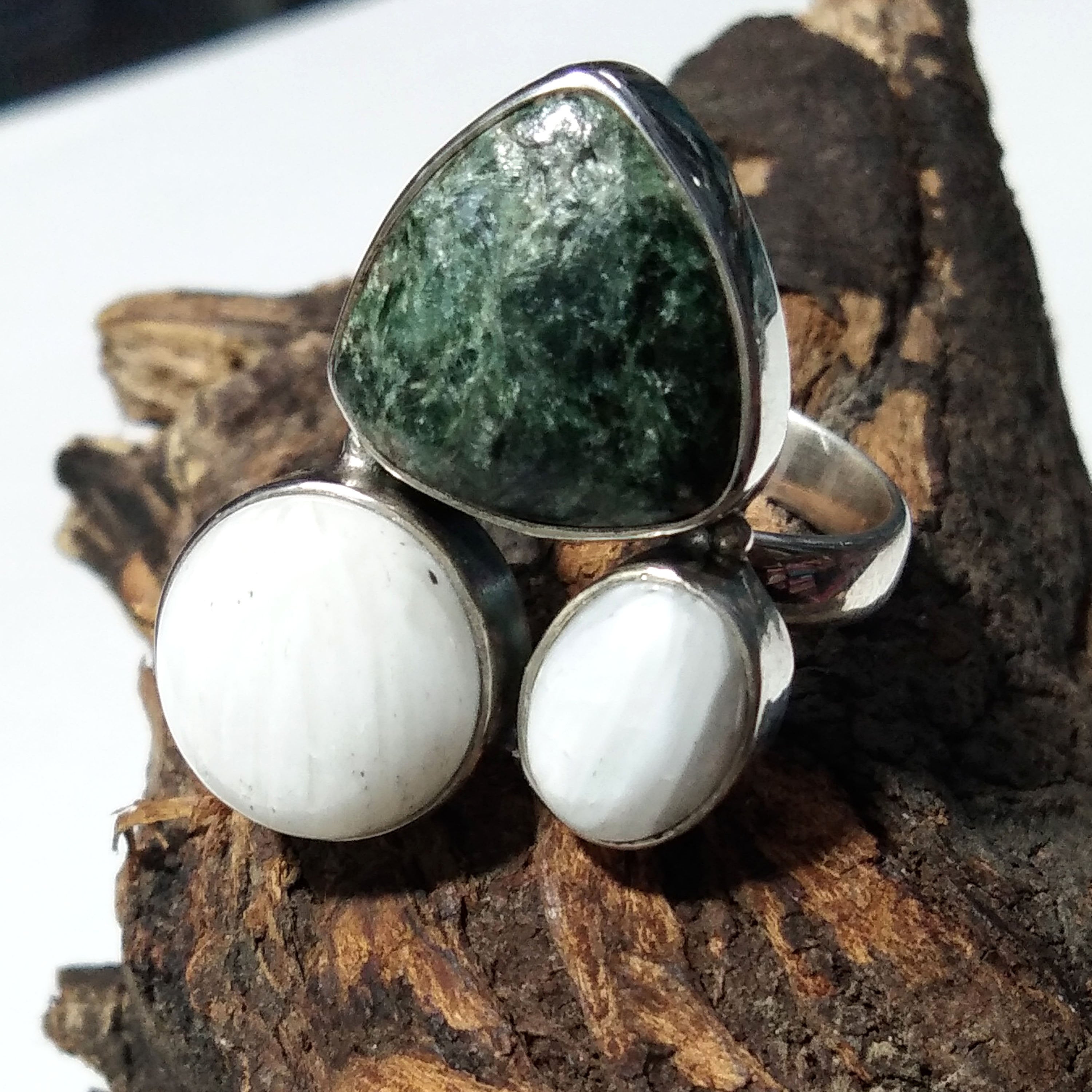 Natural White Scolecite/Seraphinite Gemstone Ring, 925 Sterling Silver Ring, Seraphinite Stone Handmade Ring, Gift Birthday Ring Jewelry